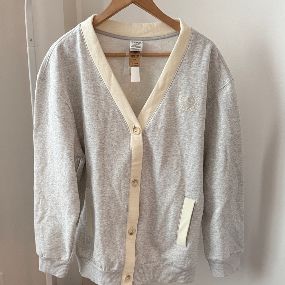 PINK Victoria's Secret Gray Cardigan with Cream Trim Size L